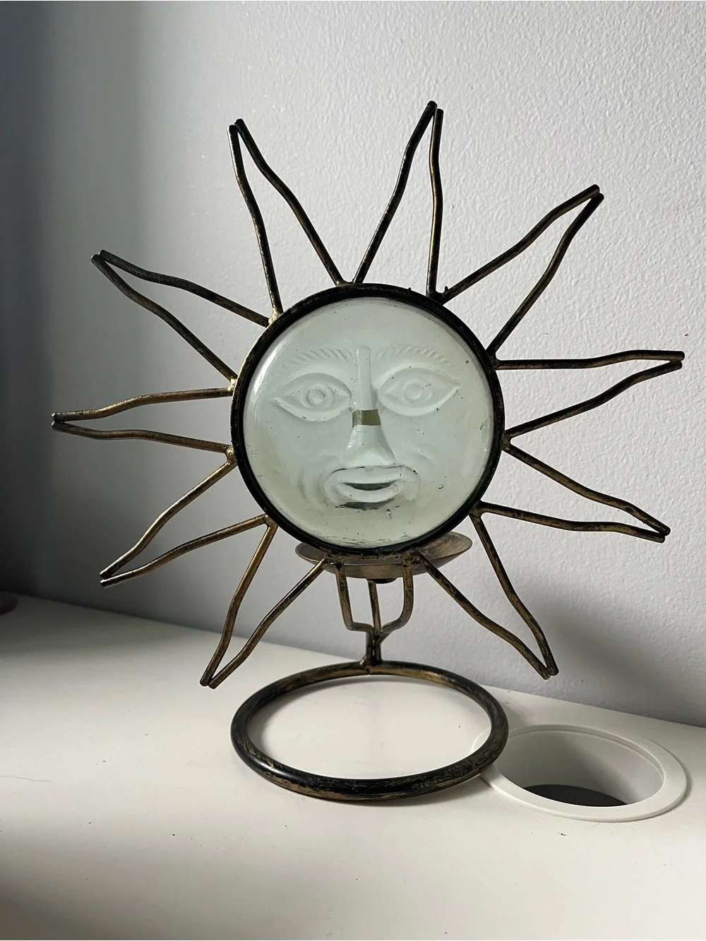 Vintage Celestial Standing Sun Face Metal Candle Holder
